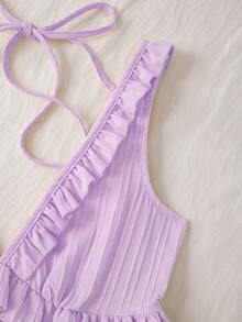 Arcane Artistry Women's Ruffle Strap Minimalist Casual Mini Dress, Light Yellow, Suitable For Summer Vacation - Mauve Purple - View 5