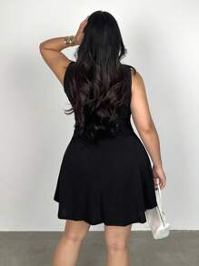 Firerie Plus Size Women's Elegant Minimalist Delicate Romantic Sweet Daily Commute Wedding Party Music Festival Vacation Side Ruched Waist A-Line Umbrella Mini Sleeveless Short Dress, Red; Birthday Party Dress - Black - View 3