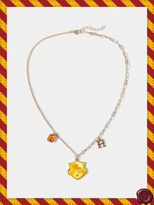 HARRY POTTER X SHEIN 1 pieza Collar de dos tonos con emblema de tejón y cristales de moda - Dorado - Ver 1
