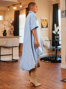 BamGleam 休闲性感女式牛仔连衣裙 - 藍色 - 查看 6