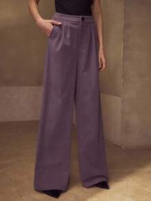 MOTF PREMIUM Pantalon de costume à jambes larges plissées - Parme - Voir 1