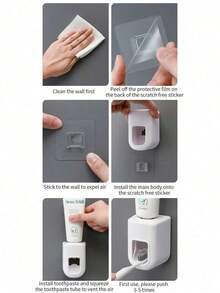 1 件装牙膏分配器，浴室壁挂式免提牙膏挤压器支架，无需电力，设计简约 - 白色 - 查看 3