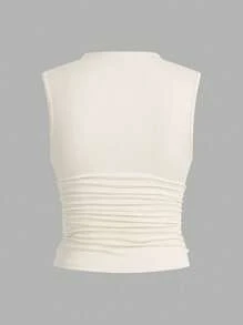 SHEIN Essnce 3 chiếc áo ba lỗ không tay cổ xếp ly đơn giản cho nữ - Nhiều màu - Xem 6