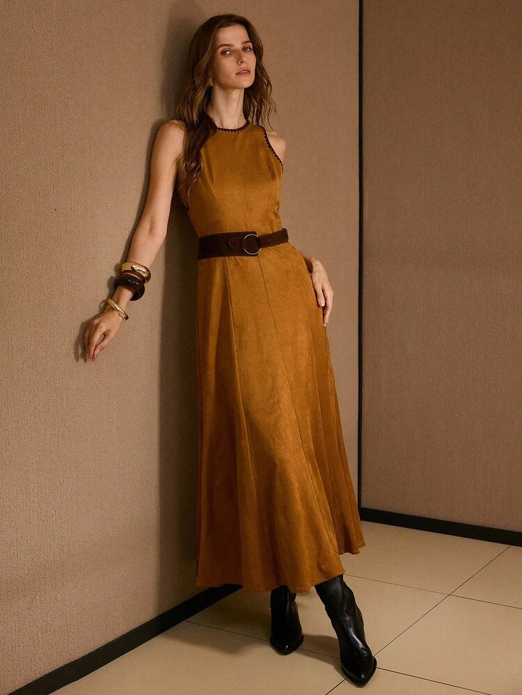 CONTRAST TRIM SLEEVELESS DRESS