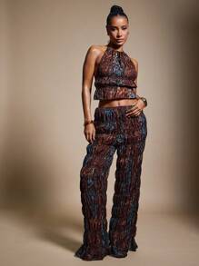 Hauture Pantalones anchos con estampado bohemio fruncidos - Multicolor - Ver 4