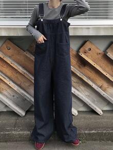 FRIFUL Women's Loose Fit Baggy Denim Jumpsuit With Dual Pockets - Grey - View 4