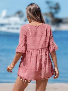 Sylviya 女士纯色腰带荷叶袖度假衬衫