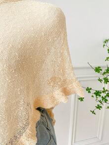 Comfortcana 大码女式绿色荷叶边下摆半透明休闲钩针斗篷，适合夏季外出和约会 - 杏色 - 查看 3