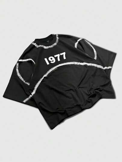 Street Life قميص رجالي بتصميم أمريكي شارعي، رش جزئي، للارتداء اليومي، أكمام قصيرة على شكل خفاش، للربيع/الصيف