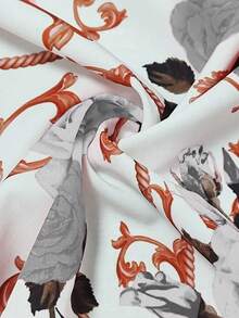 SHEIN Clasi 女士碎花荷叶袖衬衫和长裤优雅两件套（腰带为装饰性） - 淺灰色 - 查看 6