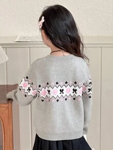 DAZY 女童圆领毛衣，秋季 - 灰色 - 查看 6