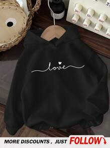 SHEIN Leap Crew Tween Girls' Casual Loose Fit Letter Print Sweatshirt,In Fall/Winter - Black - View 2