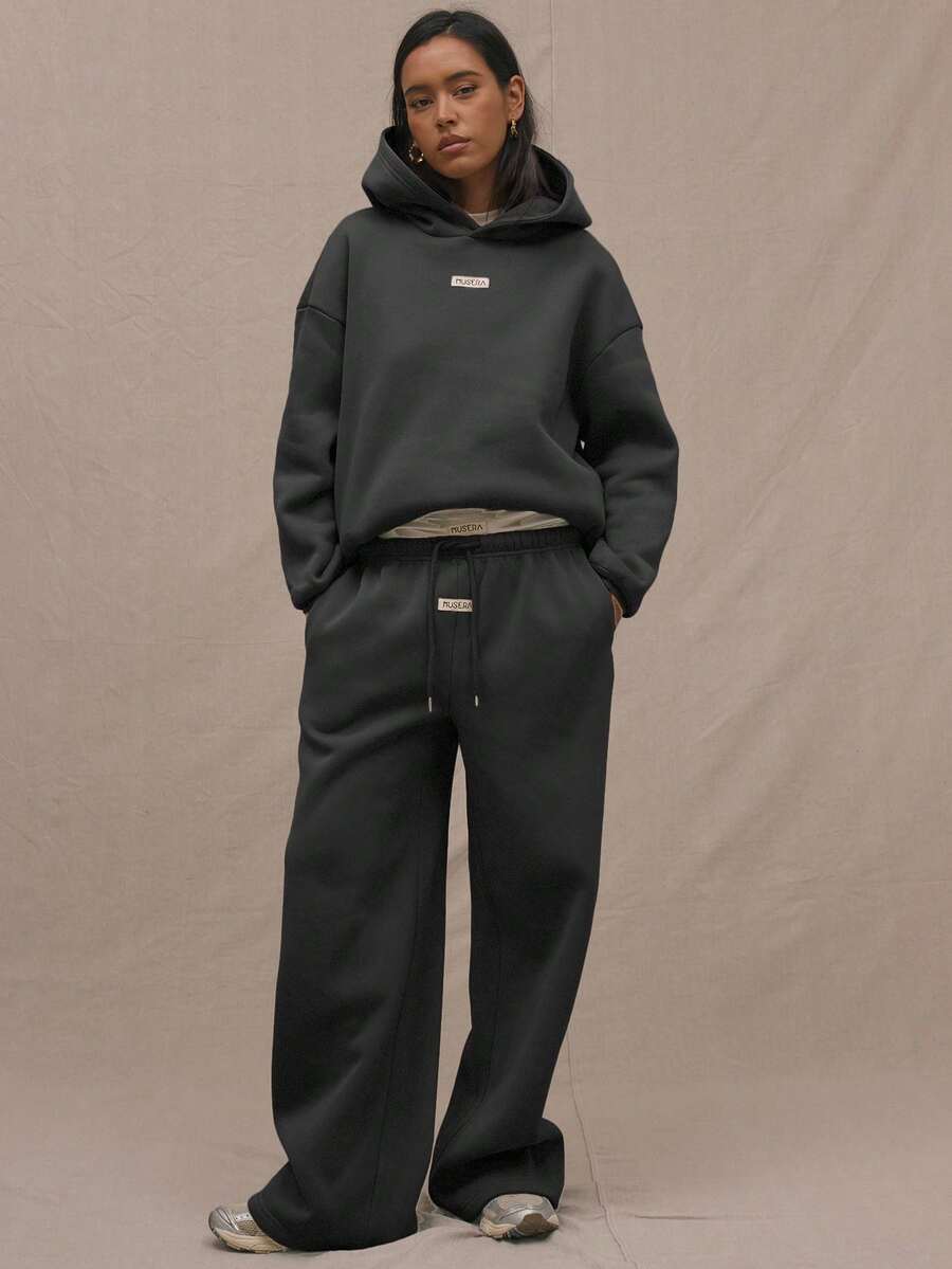 MUSERA Drawstring Wide Leg Sweatpants  Vacation Airport Casual  90's Cute Y2k Airport Graduation, ,Graduation,Teacher Top For Women,Fall, Autumn, - Dark Grey - View 1