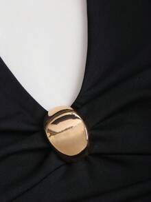 Sweetra Women's Sexy New Metal Buckle Design Fitted Halter Neck Camisole - Black - View 4