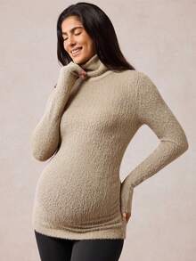 Boho Mama Maglietta casual da donna in gravidanza, a tinta unita, con collo alla coreana, vestibilità slim, adatta per l'autunno/inverno