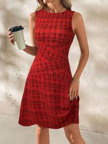 Editum Women's Elegant A-Line Short Dress, Slim Fit, Suitable For Work, Casual, Daily Wear, Spring/Summer - Red - View 6