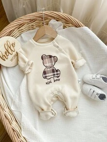 Newborn Baby Girl Cute Casual Knitted Apricot Cartoon Pattern Long Sleeve Jumpsuit Fall Winter - Apricot - View 3