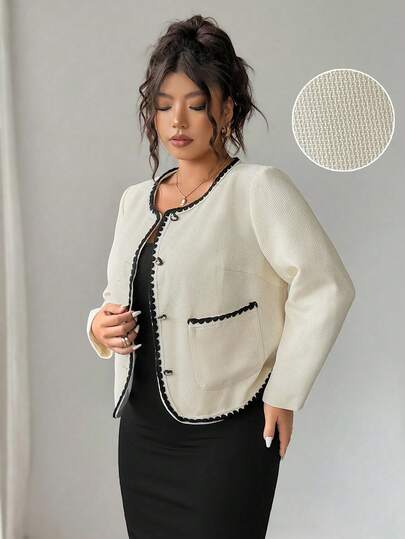 Elenzga جاكيت كاجوال انيقة للنزهات والرحلات وارتداء اليومي، من القطن المحبوك بياقة طواقية وأكمام طويلة، مزينة بأكتاف متداخلة اللون، وجيوب حقيقية، وزر قلب على الذيل المقوس