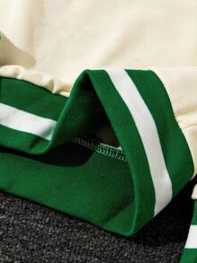 Sudadera holgada para niños, nueva para otoño/invierno, cuello en V pequeño, parche blanco con puños y bajo de canalé tejido en verde, holgada y cómoda, estilo casual