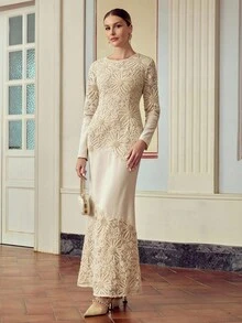 ZEYLAH Rochie elegantă pentru femei, brodată, cu model patchwork - Caisă - Vizualizare 4