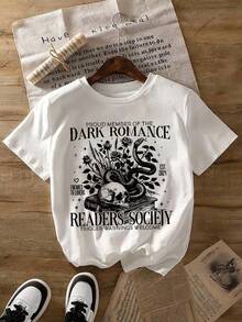 EMERY ROSE Plus Size White Graphic Short Sleeve T-Shirt, Streetwear Style, Cute Summer Top - White - View 4