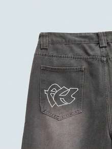 MODCRASH Globe Swift 男士牛仔刺绣印花短裤 - 灰色 - 查看 8