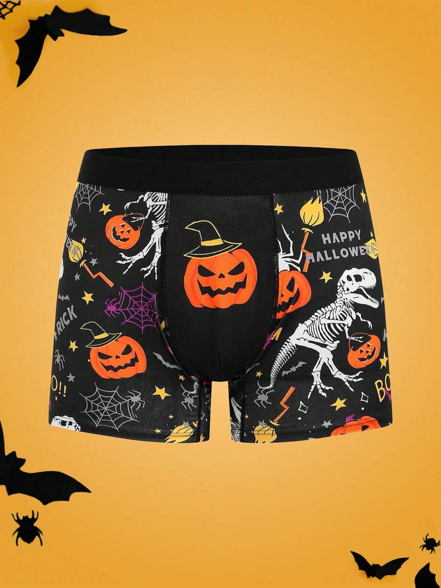 Boxeri confortabili cu imprimeu digital 3D de Halloween, cu dovleac și dinozaur