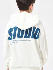 SUMWON Oversized Studios Graphic Print Hoodie Streetwear Collection Modern Design Comfortable Daily Wear Winter Fall Youth Hooded Sweatshirt Casual Pull Over