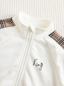 SHEIN طقم جاكيت وبنطلون بسحاب طويلة الأكمام مربعات للأطفال الرضع، ملابس كاجوال جميلة مناسبة للداخل والخارج واليومي والرياضة واللعب والحفلات وتصوير الصور والعطلات والمهرجانات في فصل الخريف والشتاء