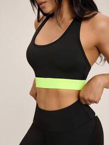 Hanevo Colorblock Short Fitness Bra And Letter Print Tank Top And Leggings Set For Fitness And Running Women Leggings Set - Mustard Yellow - View 4