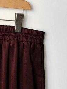 Franclia Plus Size Satin Drawstring Tie Waist Straight Leg Pants Fall Cloth For Women Elastic Waist Pants Silk Pants Harem Pants Women Women Wide Leg Pants Palazzo Pants Women - Burgundy - View 3