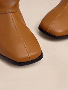 Rosivie Cuccoo 女士时尚舒适高跟方头天鹅绒踝靴，秋季 - 棕色 - 查看 6