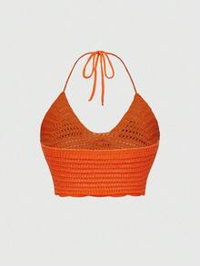 ROMWE 女式深色万圣节南瓜针织露背系带背心