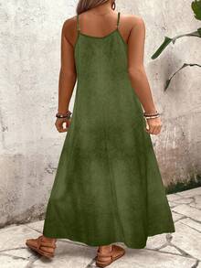 Breezaya Plus Size Women Loose Floral Rose Print Spaghetti Strap V-Neck Dress