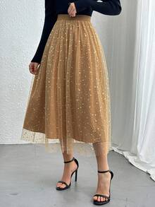 DAZY Chân váy xòe eo chun đính sequin thanh lịch dành cho nữ, thích hợp cho mùa thu, năm mới và lễ hội. - Hồng - Xem 6