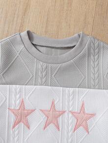 Conjunto de 2 peças de blusa de manga comprida com estampa de letras e patchwork de gola redonda para meninas + calça casual de patchwork. O conjunto de duas peças de roupa esportiva da moda, composto por moletom de manga comprida e calça comprida de malha, é adequado para esportes, atividades ao ar livre, moda de rua, volta às aulas e cenários de outono e inverno. - Rosa - Ver 7