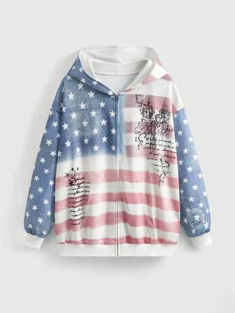 Grunge Punk Sweat-shirt-shirt oversize pour femmes avec imprimé vintage du drapeau américain, de la croix et des étoiles, style vestimentaire Y2K