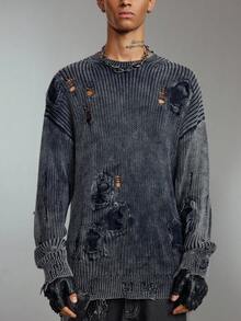 ROMWE MEN Grunge Punk 男士破洞长袖毛衣，秋冬，垃圾摇滚风格