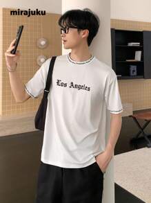 SHEIN Mirajuku 青少年男孩街头服饰圆领针织套头字母印花 T 恤