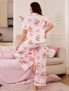 SweetSlumber 大码卡通蝴蝶和兔子印花睡衣套装 - 彩色 - 查看 2