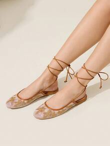 CUCCOO TILAWA 女士平底一脚蹬鞋，网眼刺绣方头穆勒鞋，优雅迷人风格 - 棕色 - 查看 5