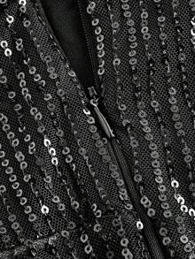 SHEIN MOD Sequin Contrast Mesh Black Party Dress - Black - View 3