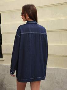 Jeanoix 宽松自然洗水牛仔夹克 - 深色水洗藍 - 查看 2