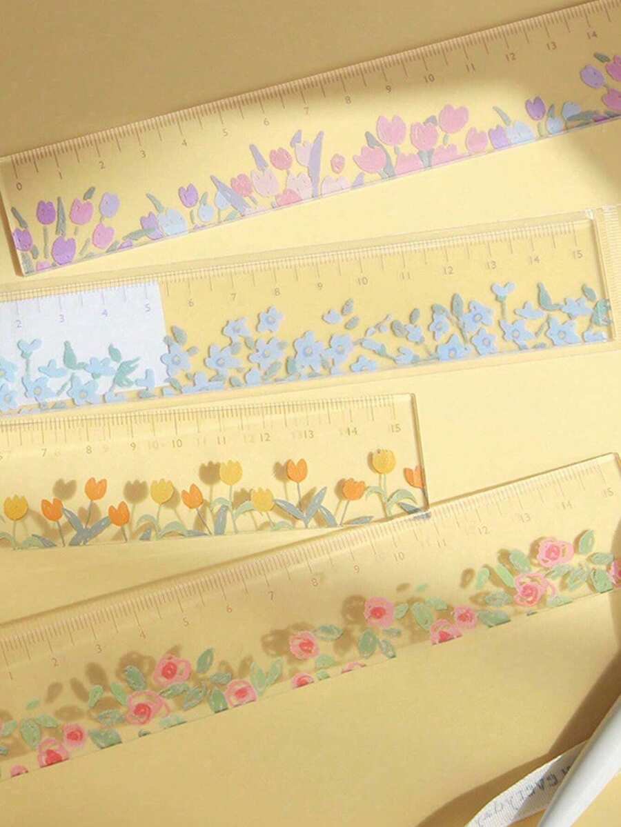 1 件/4 件，植物透明尺，花尺，亚克力尺 5.91 英寸学校尺，带厘米，适合学校和办公室需求！