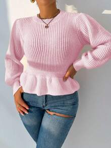 VaVaBold 女毛衣女上衣针织长袖灯笼袖白色条纹宽松友人聚会四季秋冬女装 - 粉色 - 查看 5