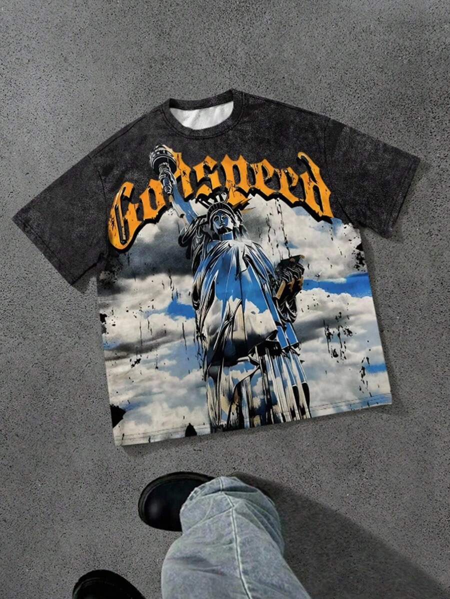 SHEIN Bolty Teen Boy Casual Minimalist Graffiti Handwritten English Letter Sports Street Style Y2K Short Sleeve Round Neck T-Shirt, Suitable For Summer - Multicolor - View 1