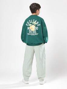 SUMWON Conjunto de sudadera de dos piezas con pantalones a rayas, uso casual de otoño e invierno, conjunto de ropa a juego con estampado de cítricos lindo, ropa cómoda y acogedora - Verde - Ver 1