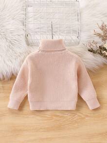 SHEIN Vintaside Kids 女婴/少女秋冬针织毛衣。独特设计，高领设计，展现女孩独特的时尚品味。纯色彰显自然清新气质，可搭配T恤、吊带背心、太阳裙、薄纱裙、连衣裙等多种服饰。舒适的针织面料。前开口设计，方便穿着，更添便捷与时尚感。 - 杏色 - 查看 2