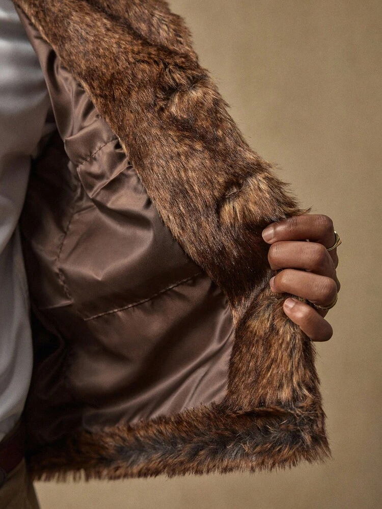 Veste à manches longues avec col en fausse fourrure, style décontracté pour homme, pour l'automne et l'hiver