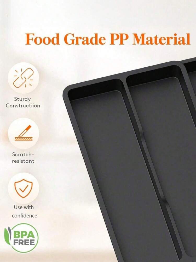 SHEIN Expandable 3 Compartment Cutlery Organizer - Large Size, Black Plastic Cutlery Storage, Easily Organize Your Kitchen, Forks, Spoons, Knives, And More - Multicolor - View 5